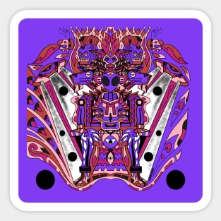 mayan alien in underworld infernal throne in ecopop pattern Sticker